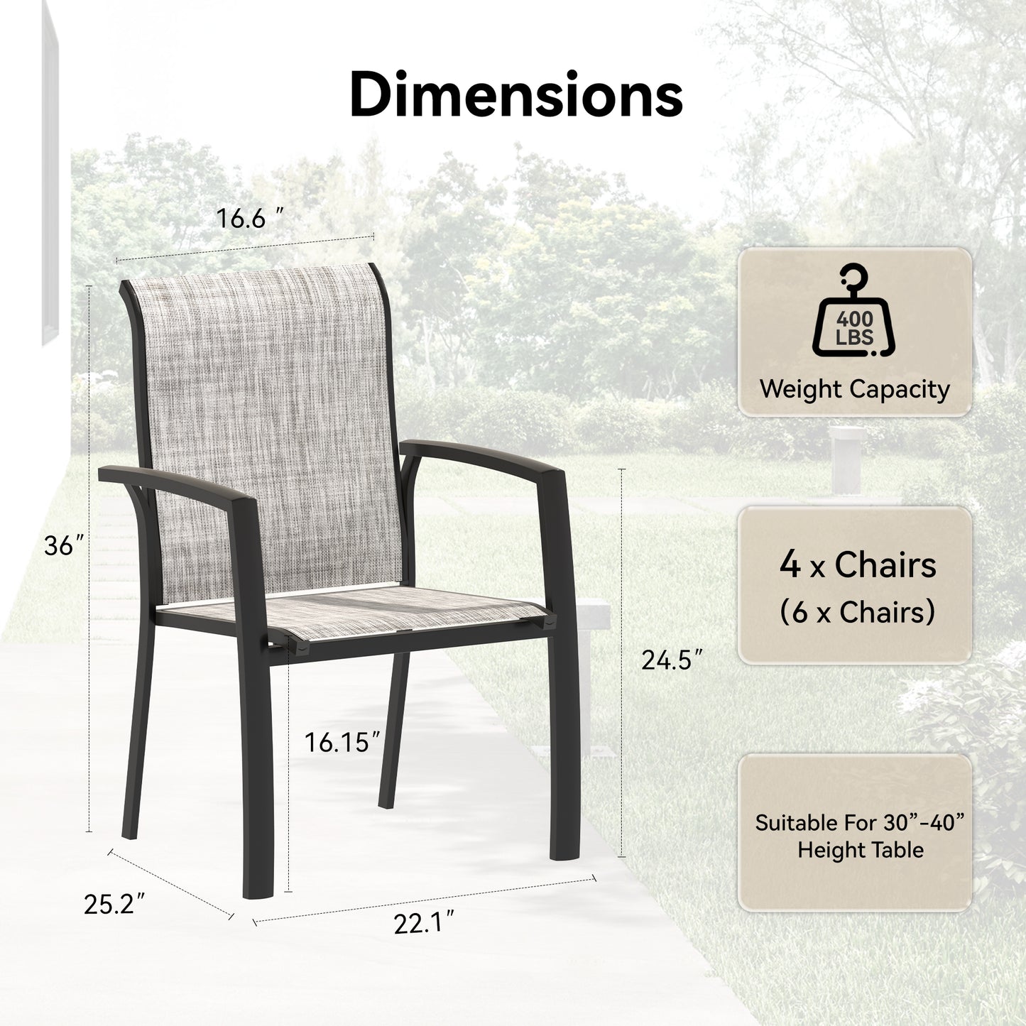 VRSHWO Garden Patio Chairs Set of 2, All Weather Metal Outdoor Dining Chairs , Garden, Poolsides, Black Color Frame