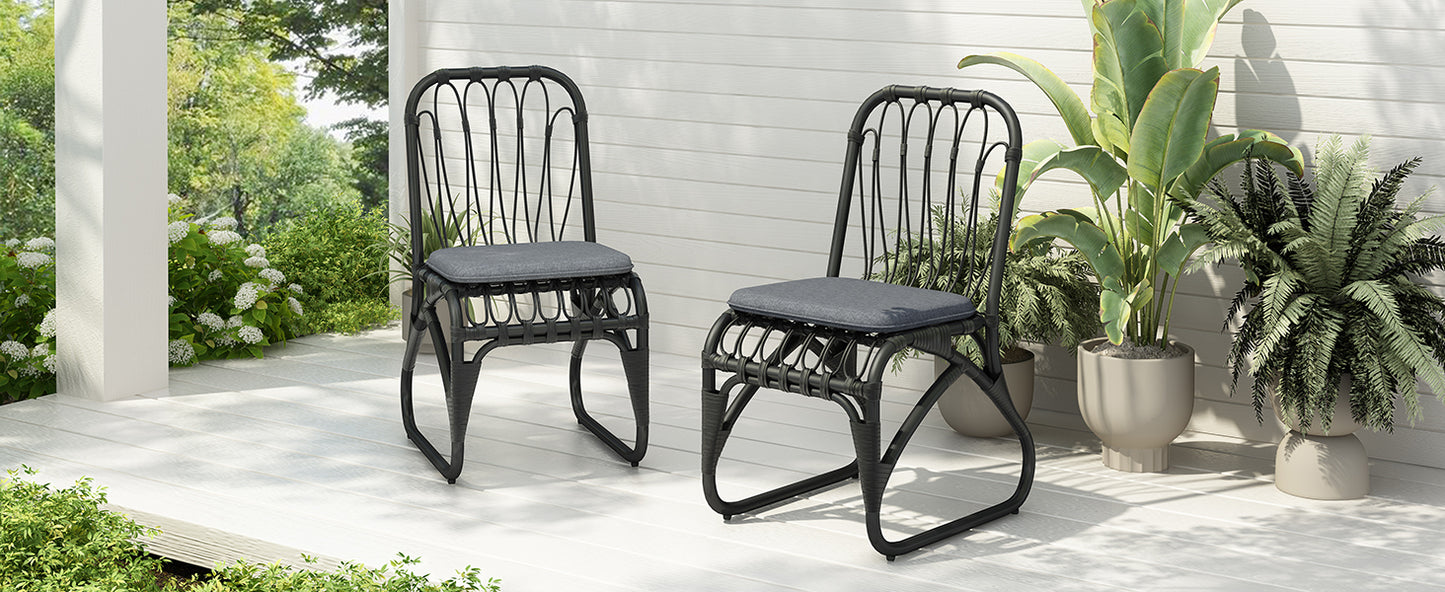 Outdoor PE Wicker Dining Chairs with Washable Cushion Set of 2, Outdoor Rattan chairs for Backyard, Poolside, Garden,Patio,Grey