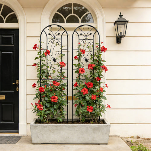 86.7 in. Black Iron Garden Trellis Outdoor Climbing Plant/Flower Support (2-Pack) Flower Design
