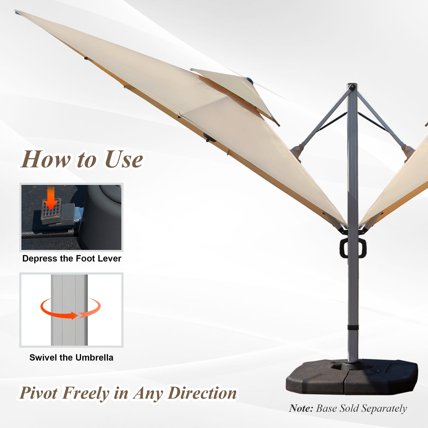 9'x 11' Rectangle Cantilever Umbrella with Center Pole, Beige (Base Not Included)