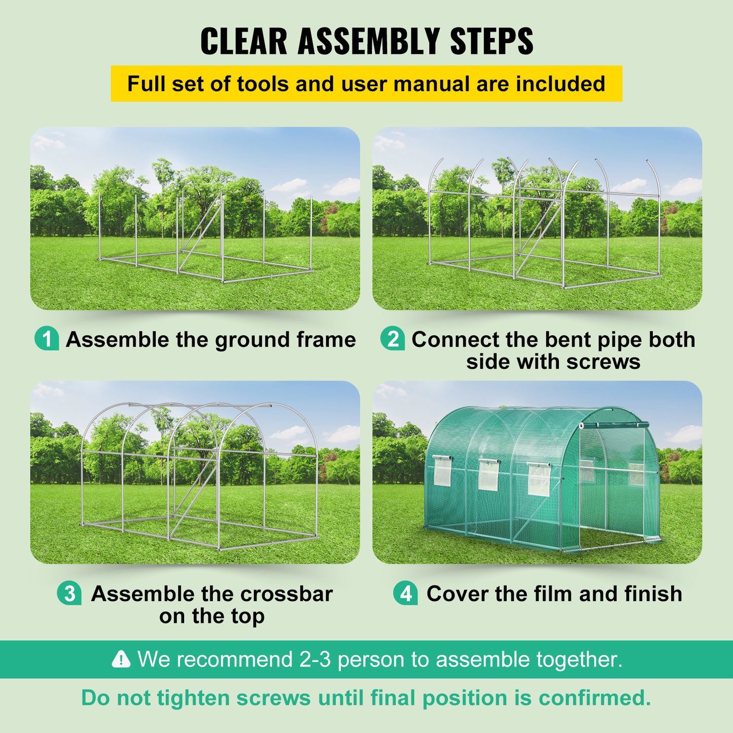 Walk-in Tunnel Greenhouse, 12 x 7 x 7 ft Portable Plant Hot House w/ Galvanized Steel Hoops, 1 Top Beam, Diagonal Poles, Zippered Door & 6 Roll-up Windows, Green