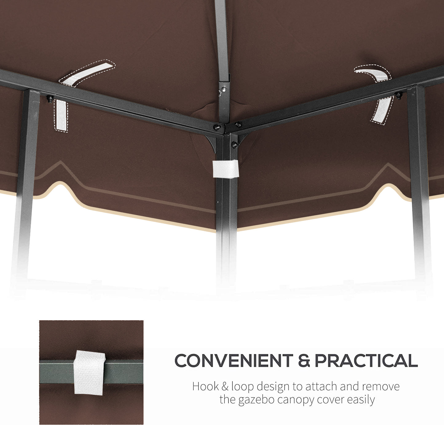10x10 Ft Outdoor Patio Gazebo Replacement Canopy,Double Tiered Gazebo Tent Roof Top Cover Only Greatwall border(Frame Not Include)-BROWN