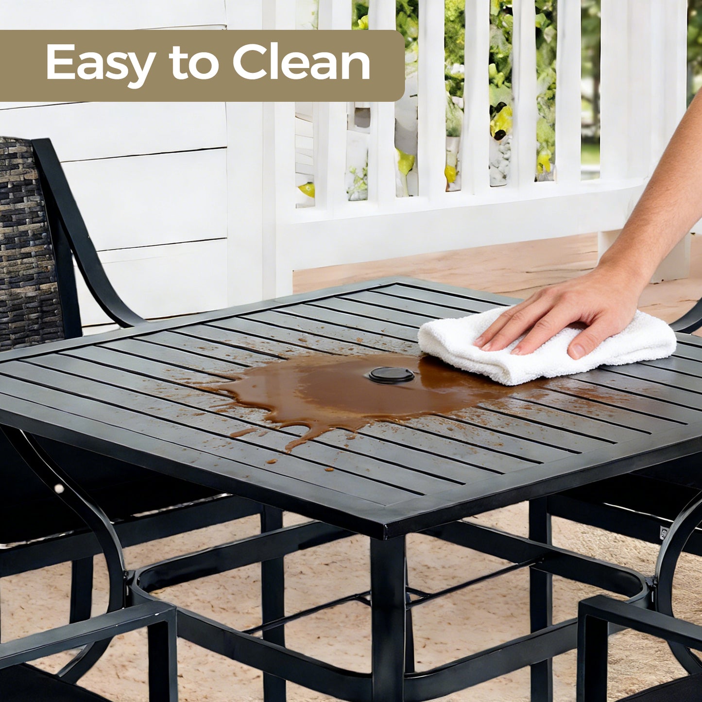 37" Square Metal Table with Umbrella Hole(Table only)