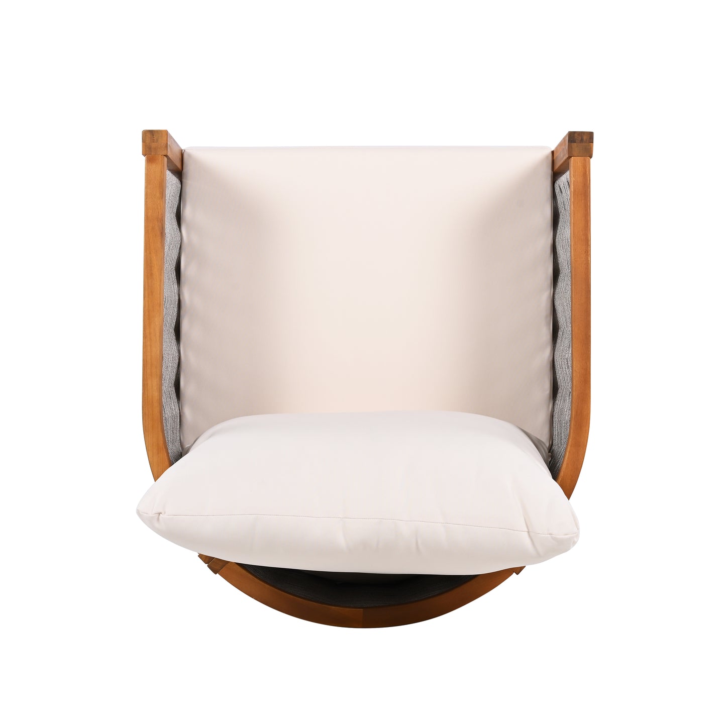 Outdoor Unique Tub Design Armchair with Woven Rope, Patio Furniture Acacia Wood Chair,  Deep Seating with Soft Cushions for Porch, Garden, Backyard, Balcony, Teak Finish & Beige Cushion