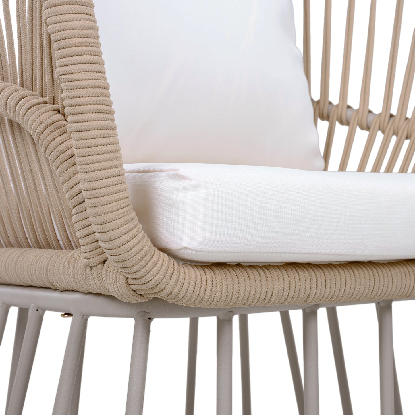 Outdoor Dining Chair MP1 - Teak Finish Wicker & Beige Steel Frame, 300LBS Weight Capacity, Includes Cushion