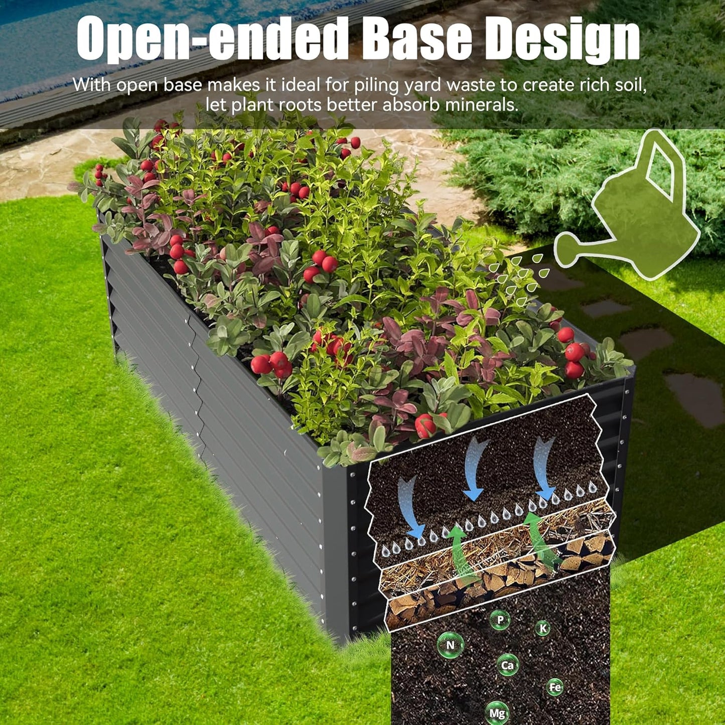 6x3x2ft Galvanized Raised Garden Bed, Outdoor Planter Garden Boxes Large Metal Planter Box for Gardening Vegetables Fruits Flowers, Dark Gray
