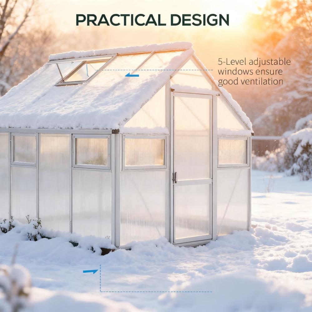 Silver  Outdoor Greenhouse 8' x 6'Walk-in Garden Greenhouse  for Winter