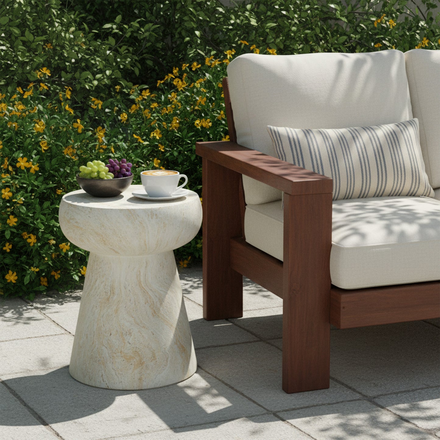 U_Style Mushroom-Shaped Design Outdoor Side Concrete Tables , Modern Geometric Pedestal End TableMulti-Functional & Decorative Coffee Table for Patio Indoor Outdoor