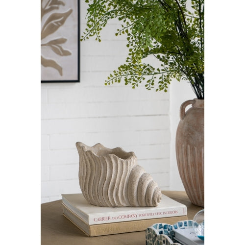 Beige Multi Outdoor Indoor Sand and Cement Nautilus Shell Planter with Textured Beige Finish (7 in. W x 7 in. H)