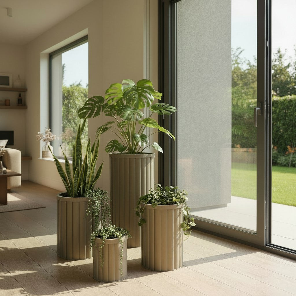 Round Strata Column Planter MD - Grey Brown