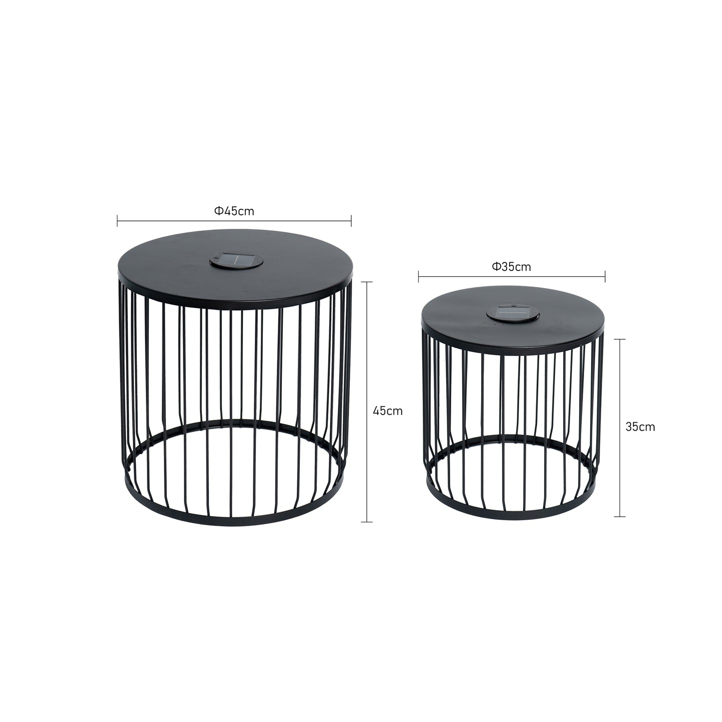 2-Pack Solar Powered Nesting Side Table Set, Modern Round End Tables with Solar LED Lights, Metal Wire Cage Accent Tables, Indoor/Outdoor Patio Nightstand for Living Room, Balcony, Garden, Matte Black