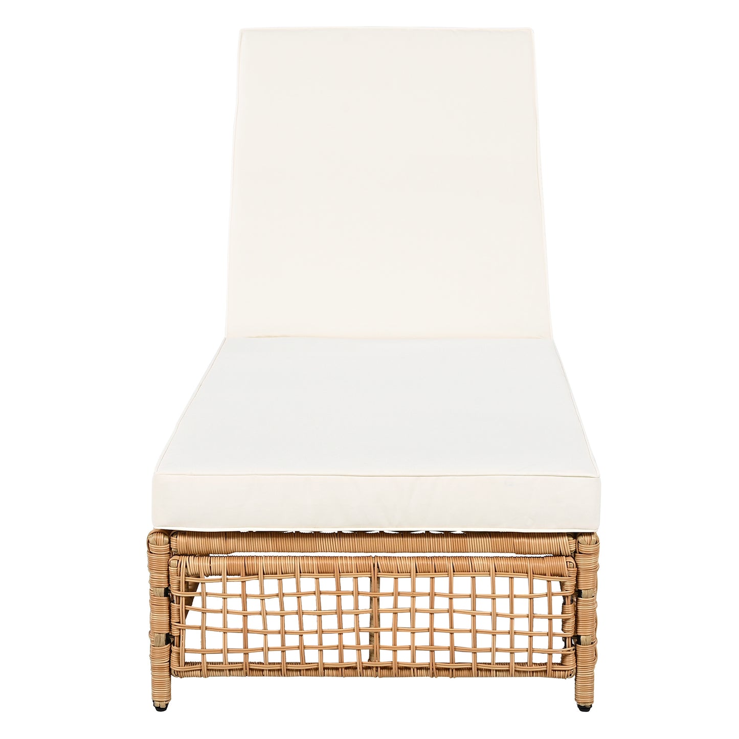 TREXM Outdoor Lounge Chair, Patio Chaise Lounge with 5-Position Backrest, Rattan Outdoor Lounge Chair with Cushion and Wheels for Poolside, Backyard, Garden (Natural+Beige)