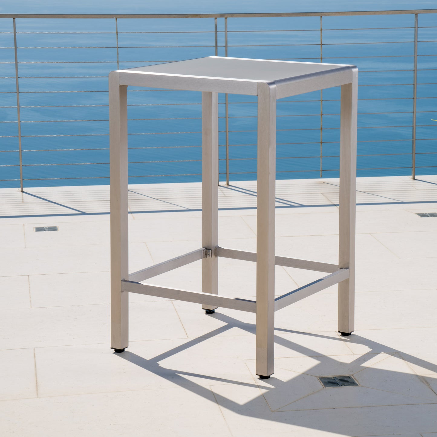 43" Outdoor Aluminum Frame Bar Table with Glass Table Top, Grey Finish