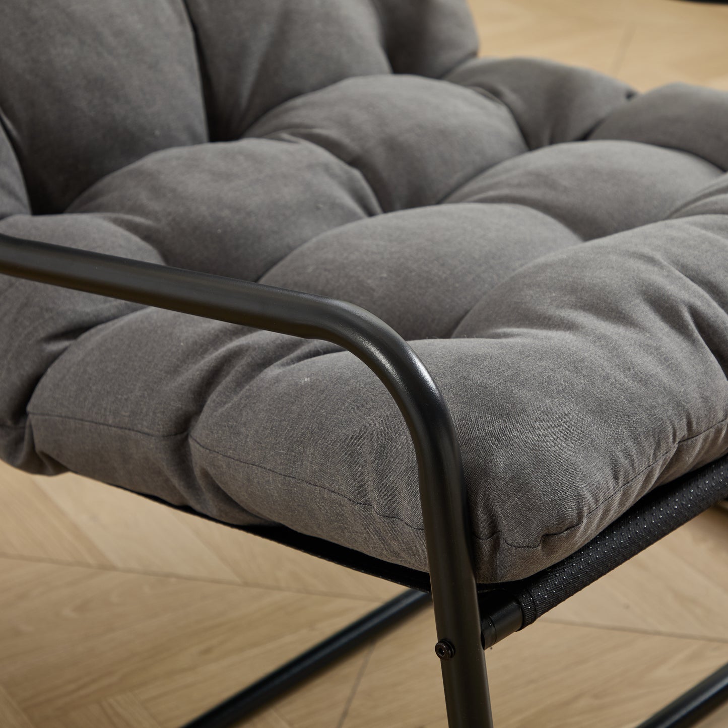 Outdoor Rocking Chair, Comfy Cushion, with Soft Thick Cushion,for Living Room, Bedroom, Reading Room, Black Frame with Grey Cushion