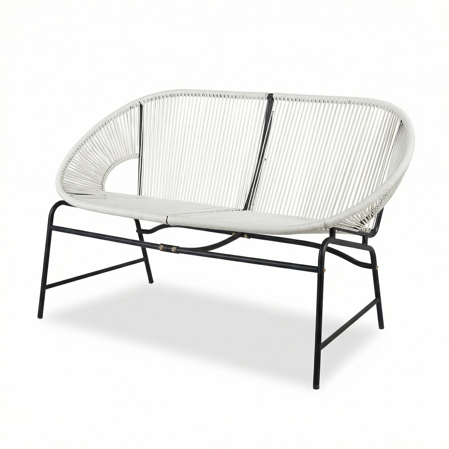 CONDESSA OUTDOOR PATIO WICKER LOVE SEAT, WHITE PE RATTAN &  IRON FRAME, SET OF 1
