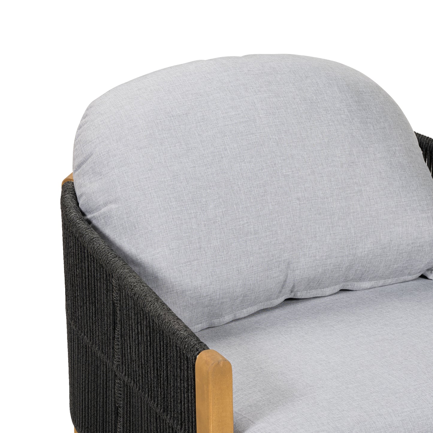 Grotta Outdoor Wood Club Chair, Dark Gray Rope with Gray Cushion