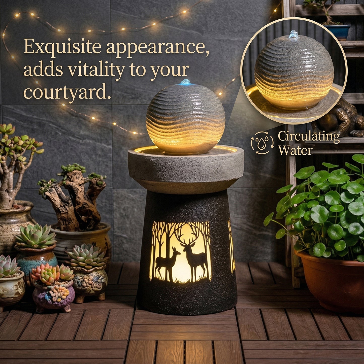 Outdoor Garden Lantern with Warm LED Light Deer Silhouette Decorative Landscape Light for Patio Yard Lawn
