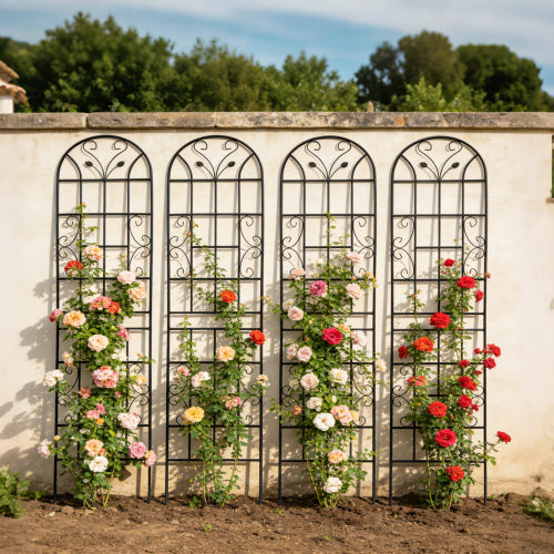 4-Pack 86.7 in. H Black Metal Garden Trellis, Rustproof Trellis for Climbing Plants and Flower Support