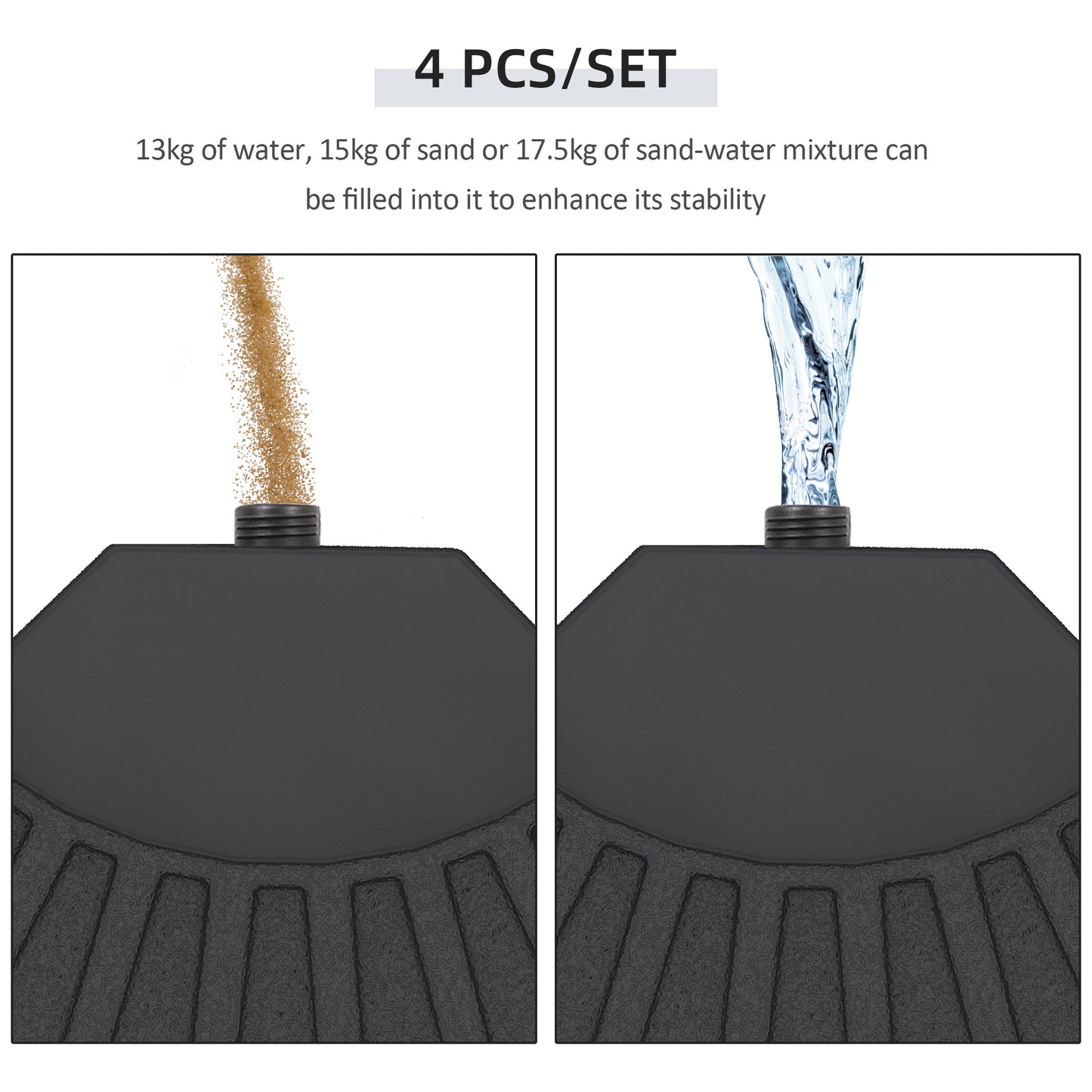 Outsunny 4 Pieces Round Patio Umbrella Base, Cantilever Offset Outdoor Umbrella Weights, 52 Liters Capacity Water or 112 lbs Capacity Sand Plates Set, Black