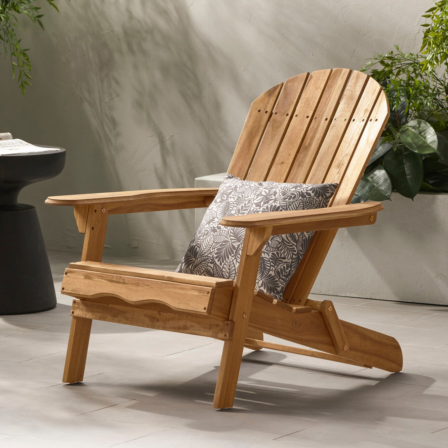 Folding Adirondack Chair Wooden Accent Furniture Lounge Chairs,Foldable Design for Patio & Garden Relaxation with Slatted Back & Wide Armrests- Teak Finish(Original SKU:57702.00NTLS/N770P241668M)