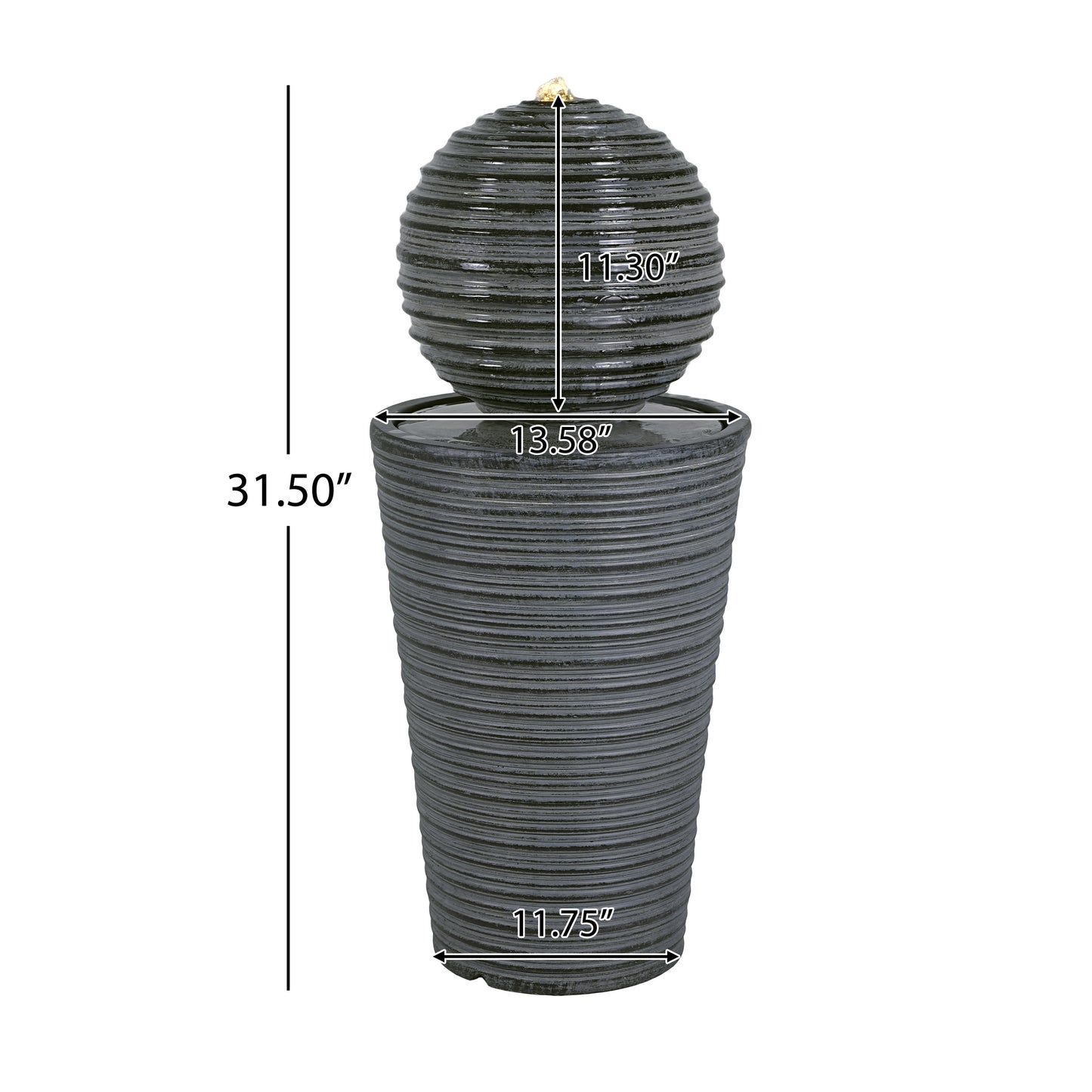 31.5"H Tall Striped Concrete Column Fountain-LED Light,Shadow Ambiance Maker for Modern Outdoor Spaces