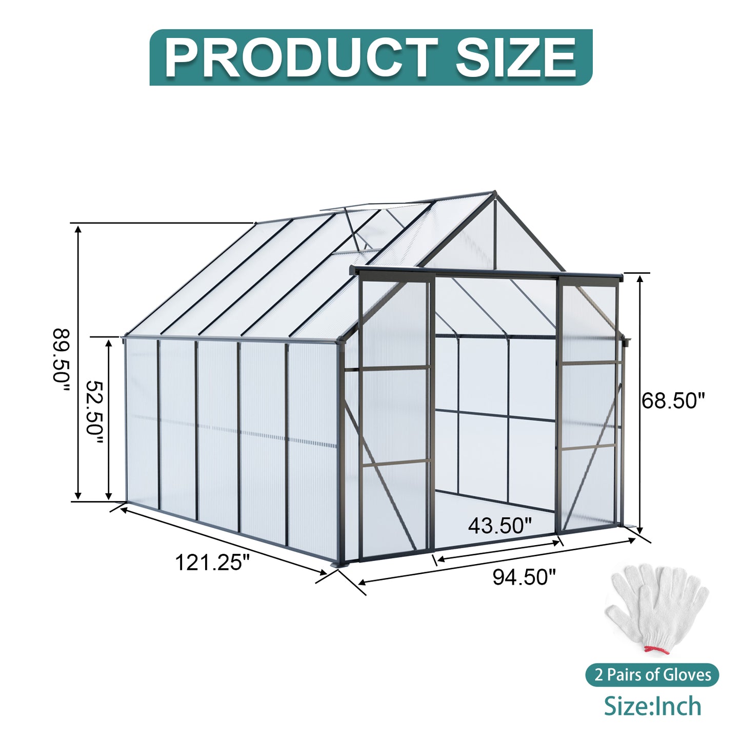 8x10FT Double Door Polycarbonate Greenhouse Raised Base and Anchor Aluminum Heavy Duty Walk-in Greenhouses for Outdoor Backyard in All Season,Black