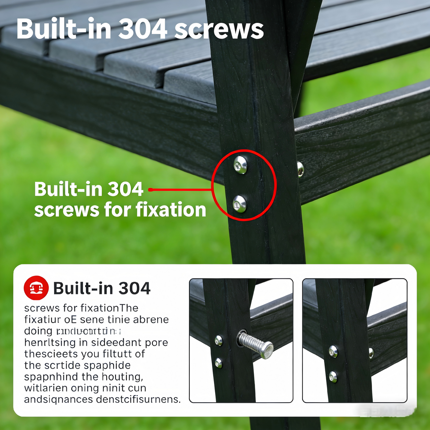 HDPE Outdoor Terrace Dining Chair Set, low maintenance - for gardens, backyards and decks - Black (backrest)