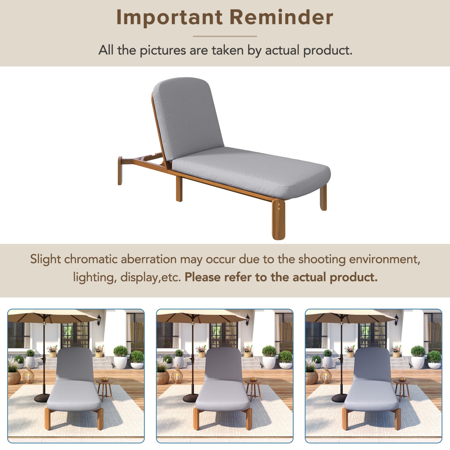 Outdoor Chaise Lounge Adjustable Patio Chaise Outdoor Reclining Chair Pool Lounge Chair with Adjustable Backrest for Patio, Poolside or Beach, Grey