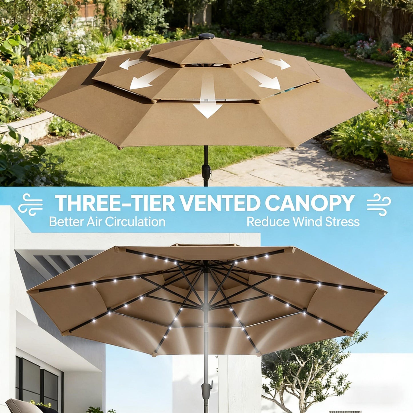Backyard Umbrella,3 Tier Outdoor Table Umbrella,Outdoor Patio Umbrella (Only Umbrella)