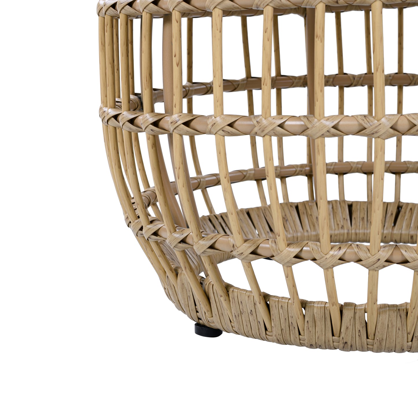 Acacia Wood Outdoor Side Table with Wicker Base - Light Brown, Round 16.15" Outdoor Accent for Patio, Garden, Balcony & Indoor Use