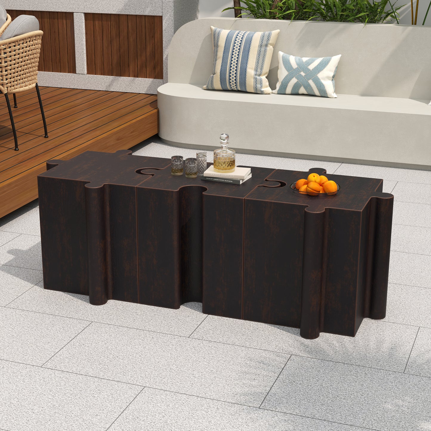 Puzzle Art Side Table, Modular Concave Edge MGO Table - Buy Singles or Combine for Custom Layouts, Indoor & Outdoor,Antique Copper Color