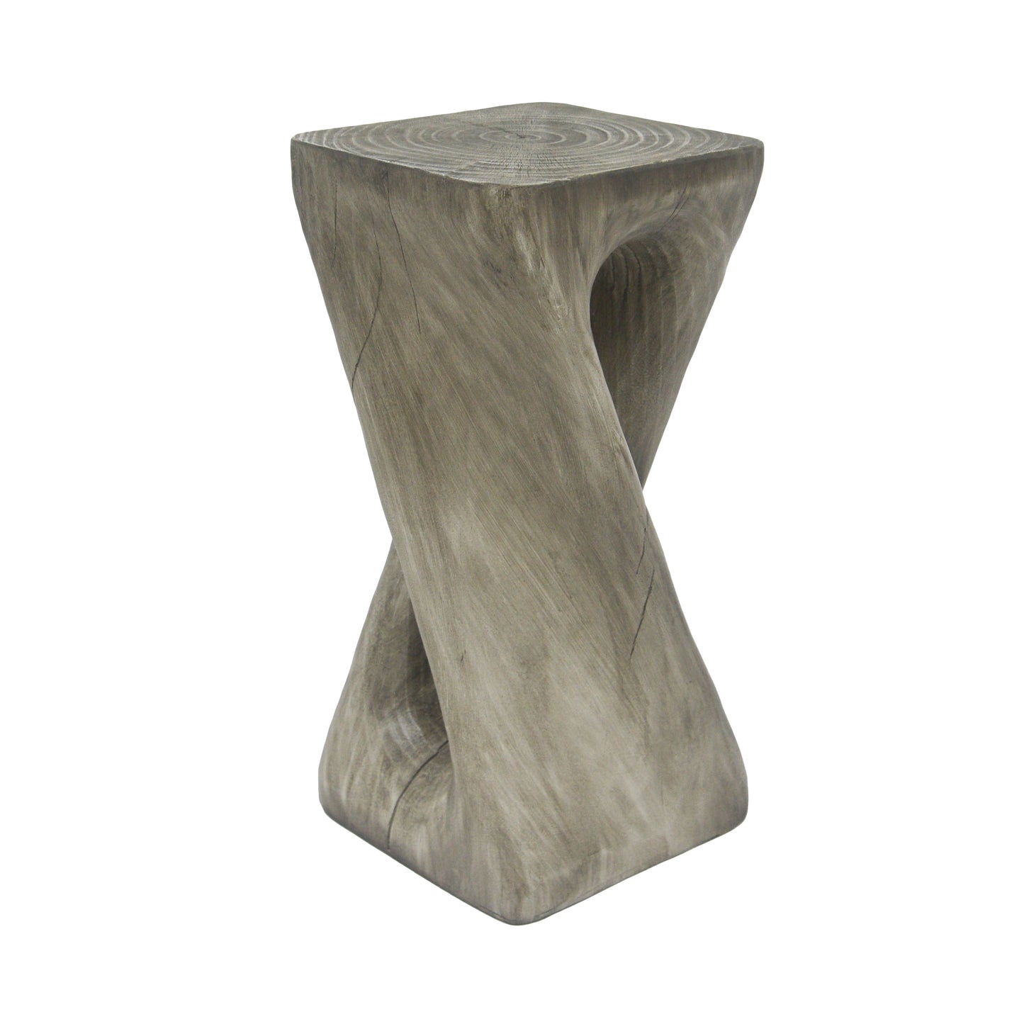 Outdoor Side Table,Twist Shape End Table,Decorative Accent Table,Garden Stool Table for Patio Balcony Beach Pool Side,Lightweight Concrete,Wood Like Texture,Grey Color