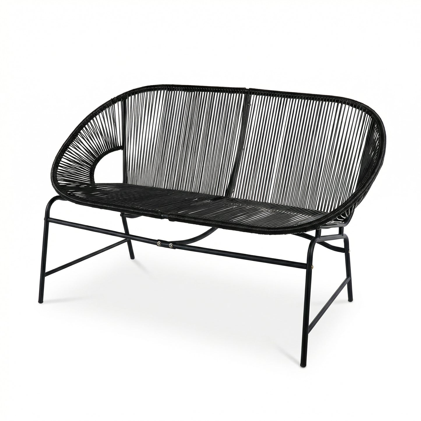 CONDESSA OUTDOOR PATIO WICKER LOVE SEAT, BLACK PE RATTAN & IRON FRAME, SET OF 1