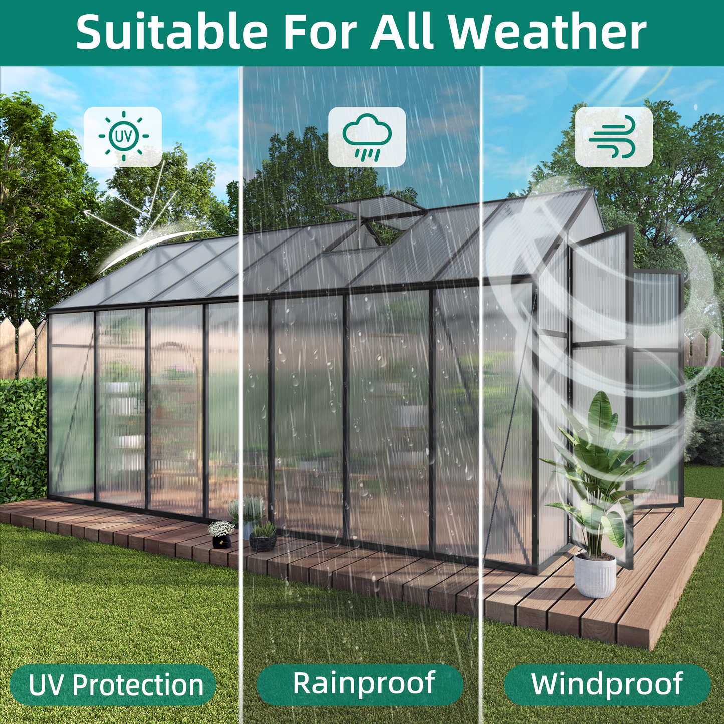 Newly marketed Gain height windproofaluminum greenhouse 8x14 FT Polycarbonate Greenhouse Raised Base and Anchor Aluminum Heavy Duty Walk-in Greenhouses for Outdoor Backyard in All Season