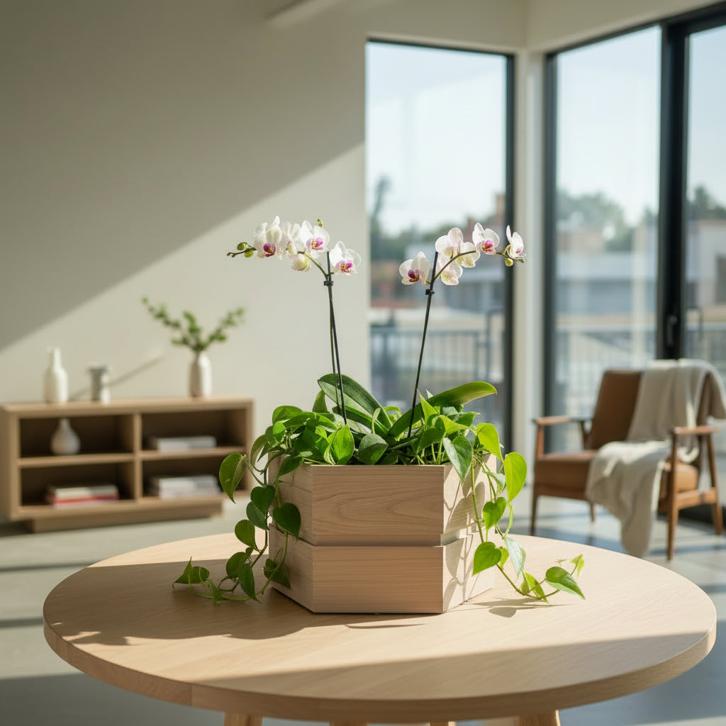 Hexagon Terrace Planter Box Short - Ash Brown