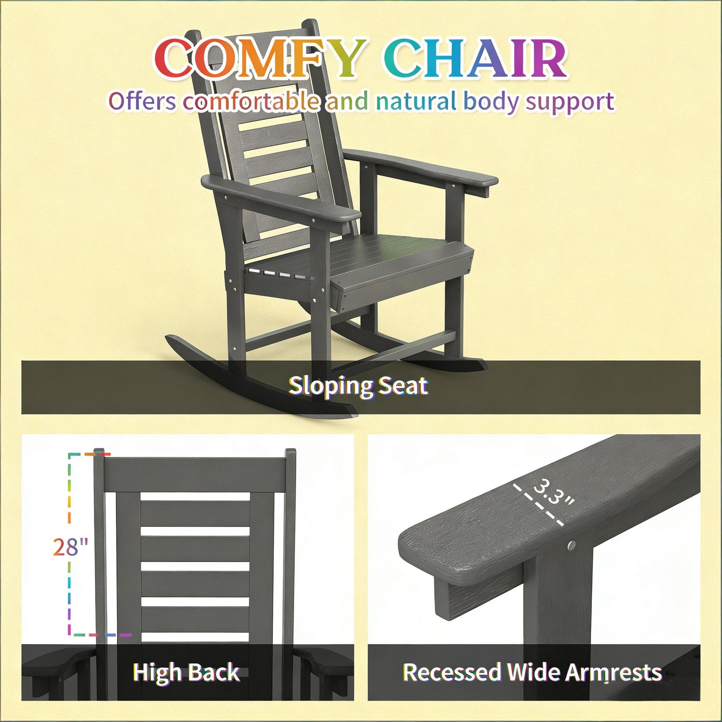 Wide Armrests Chairs,2 Pieces Outdoor Rocking Chairs