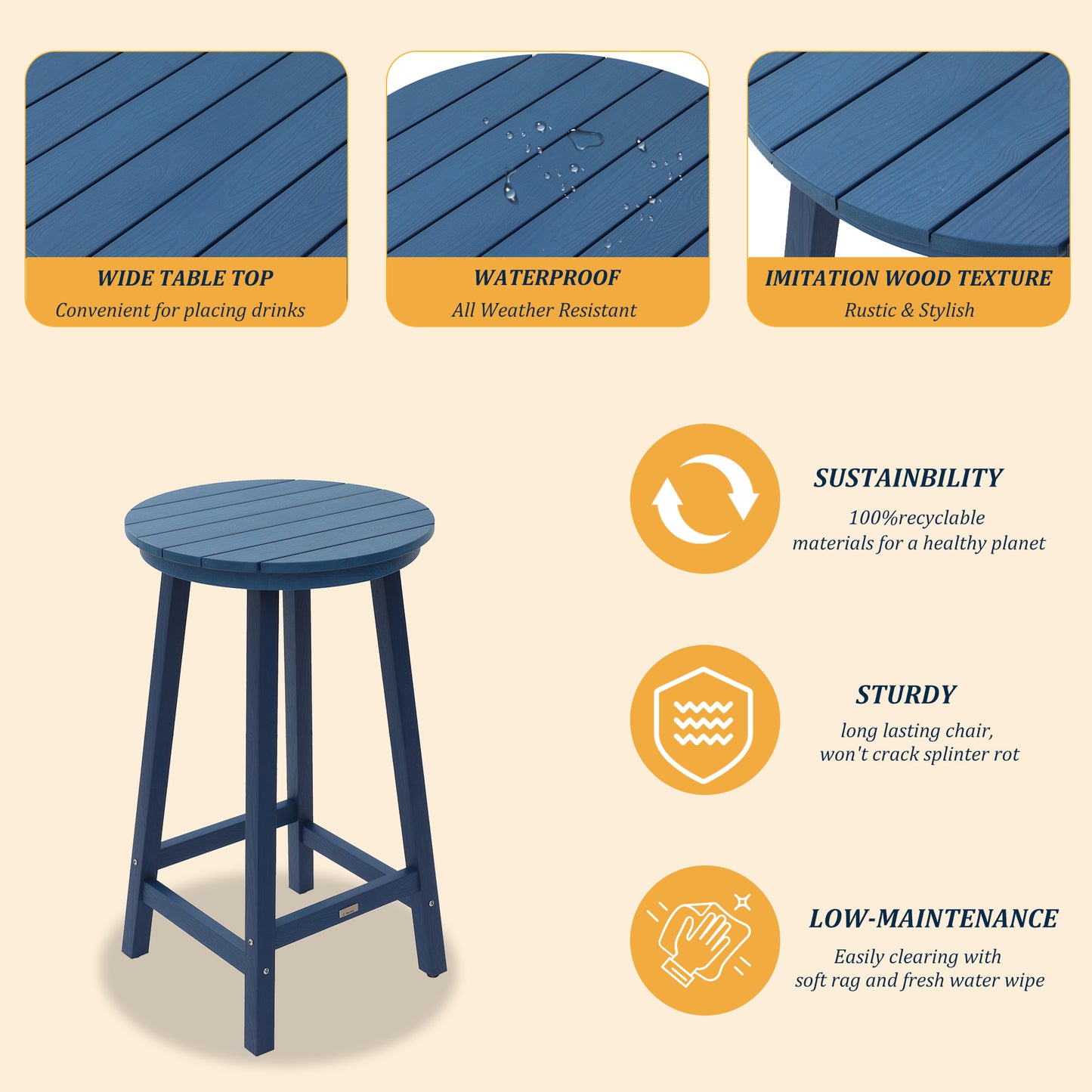 Patio Bar Table,Outdoor Bar Table for Deck,Pool(Blue)