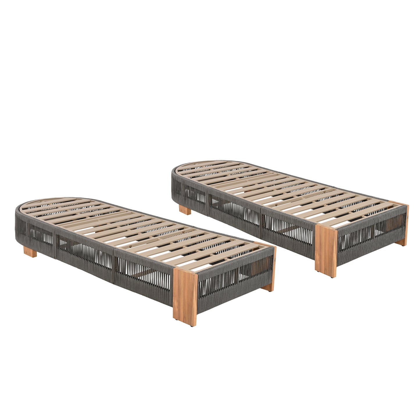 Outdoor  Acacia Wood Patio Adjustable Lounge Chair - Uncushioned for Backyard Pool Garden-Grey rope & Natural iron