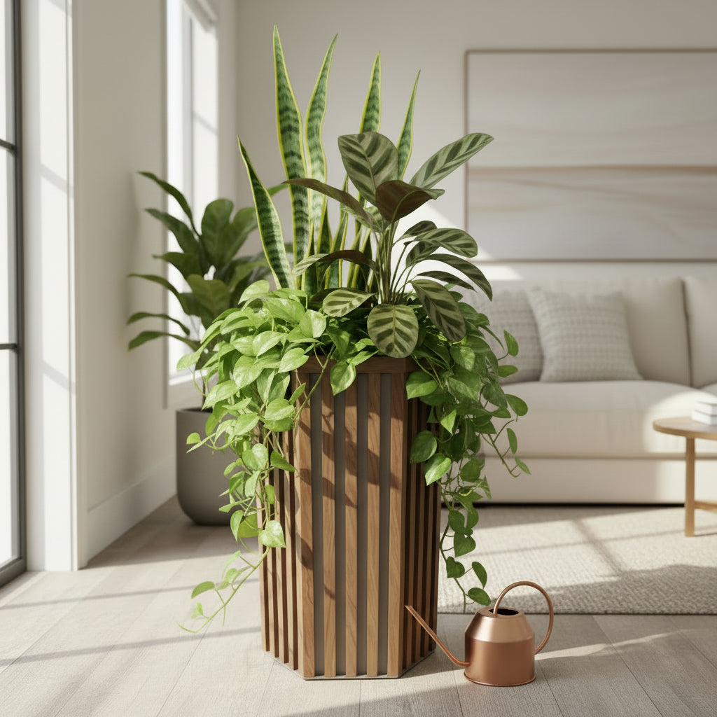 Hexagon Column Planter MD - Medium Brown