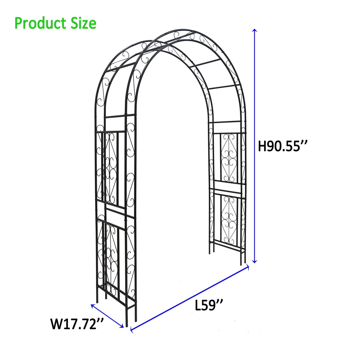 Metal Garden Arch L59'' x W17.71'' x H90.55'' Climbing Plants Support Rose Arch Outdoor Black
