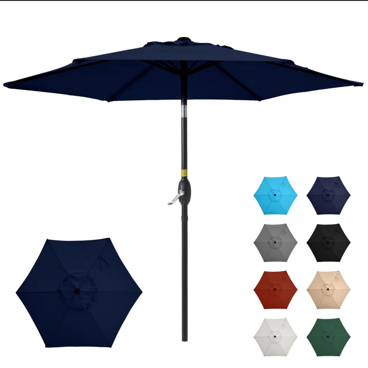 7.5 Feet Navy Blue Market Umbrella with Crank Lift & Tilt. UV-Resistant Canopy for Pool, Backyard & Patio (Without base)
