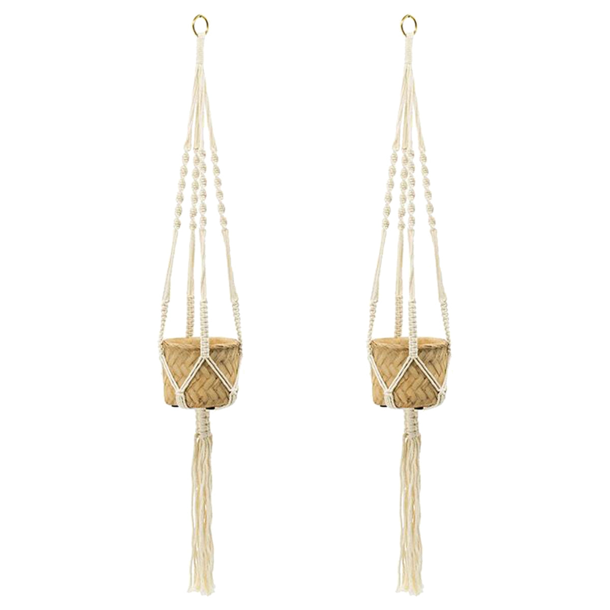 Set of 2, 5x5x4.5" Hanging Planter With Cotton Hanger, Bohemian Style