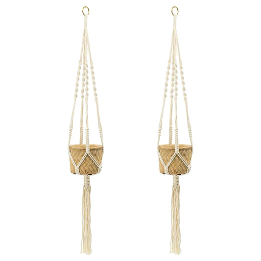 Set of 2, 5x5x4.5" Hanging Planter With Cotton Hanger, Bohemian Style