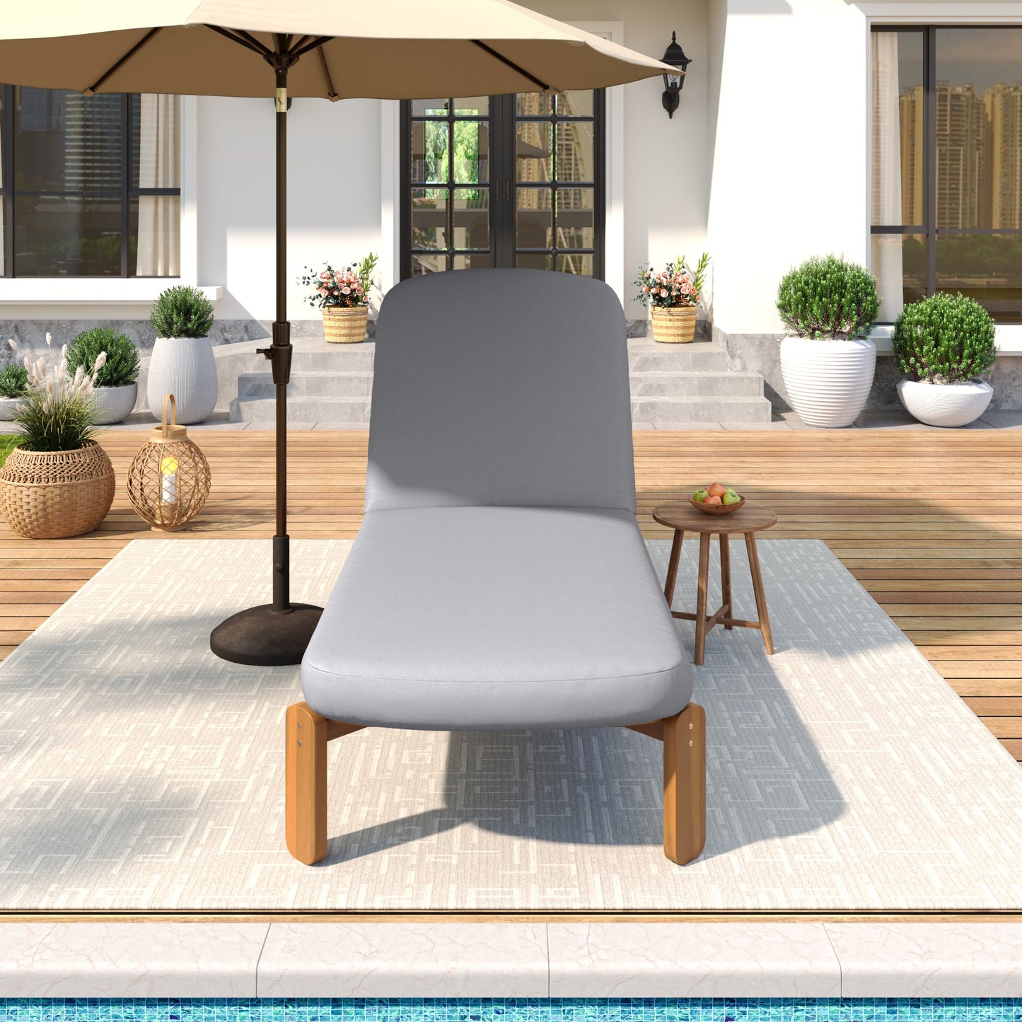 Outdoor Chaise Lounge Adjustable Patio Chaise Outdoor Reclining Chair Pool Lounge Chair with Adjustable Backrest for Patio, Poolside or Beach, Grey