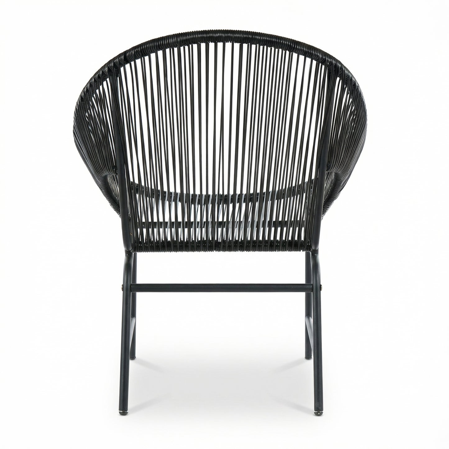NUSA OUTDOOR PATIO WICKER CHAIR, BLACK PE RATTAN & IRON FRAME, SET OF 2