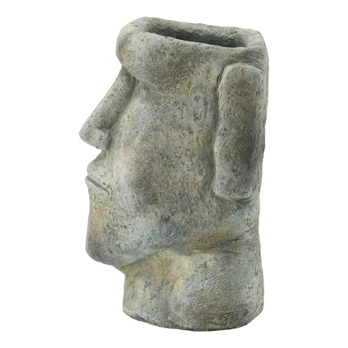 4.3 qt. Medium Gray Cement Indoor/Outdoor Planter, Easter Island Stone Planter (5.5 in. W x 9 in. H) Weight: 6.8 lbs.