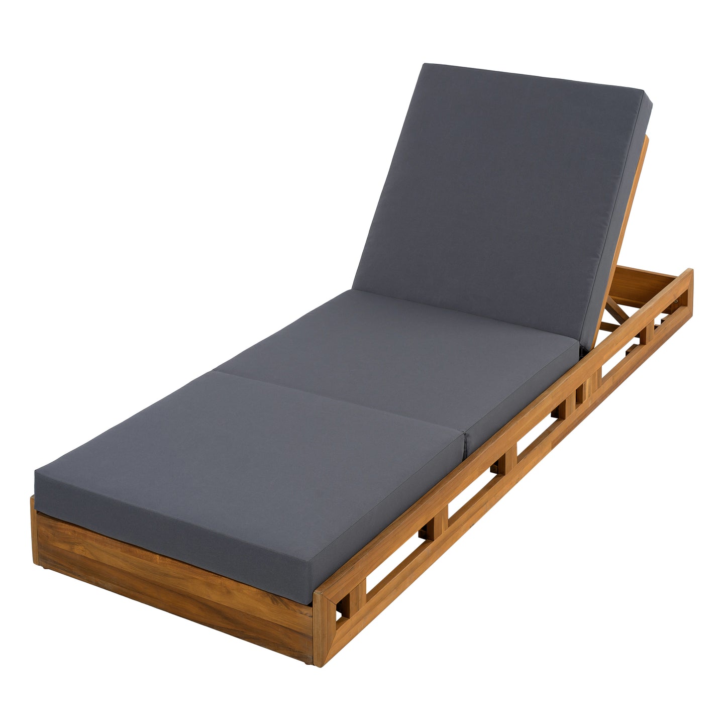 LOUNGE CHAISE SET, ACACIA SOLID WOOD WITH LOUNGE CUSHION (DARK GREY & TRIPLE FOLD) - MATCHING CREAM VERSION AVAILABLE