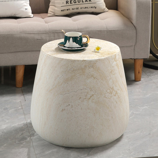 Light Travertine Finish Magnesium Oxide Tapered Side Table   14.57" Top Diameter Round End Table