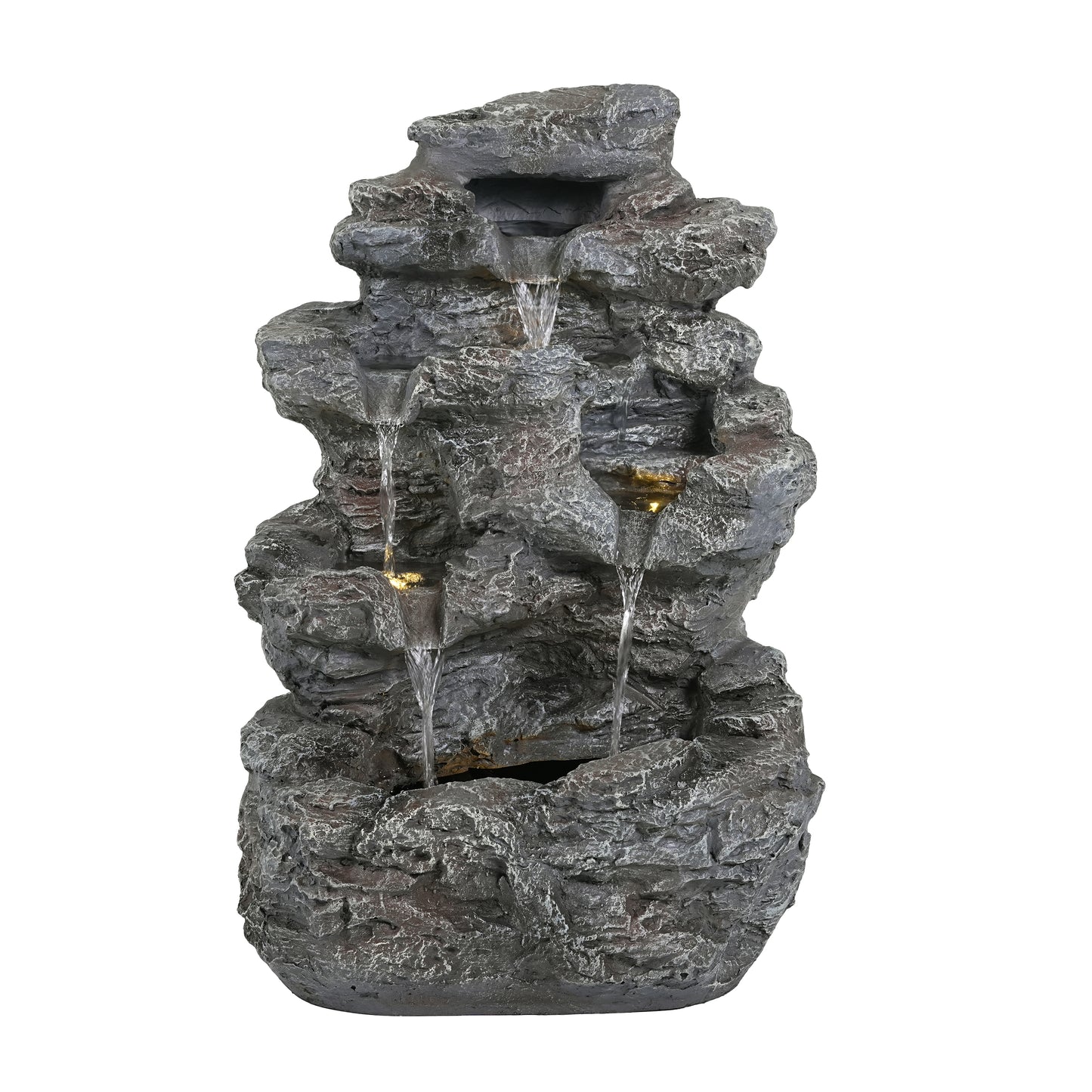 5-Tiered Concrete Tall Slim Fountain, 23.85"H –LED-Lit Column, Space-Saving Modern Outdoor Accent, All-Weather Resistant