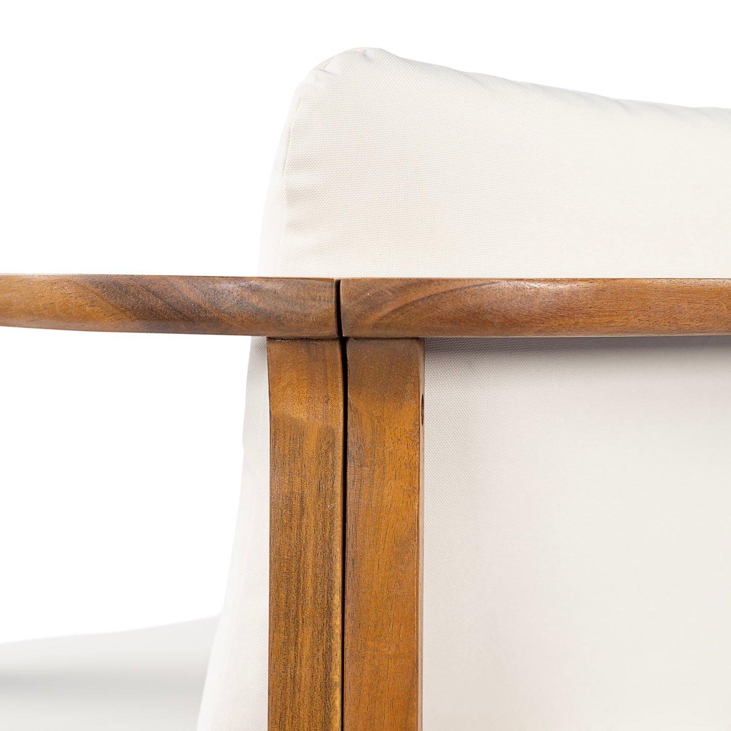 Outdoor Dining Chair Set of 2 with Curved Acacia Wood Arms, Teak Finish and Cream Cushions